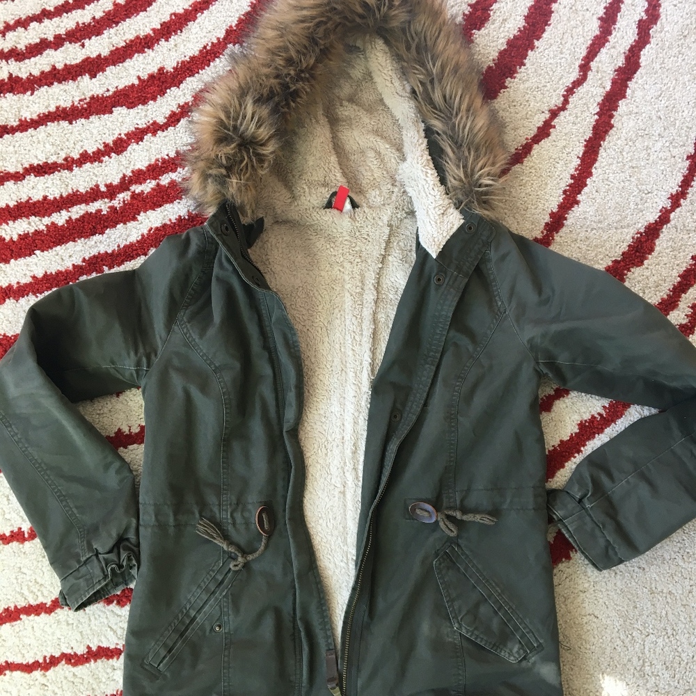 H&M Sherpa-Lined Canvas Jacket with Hood